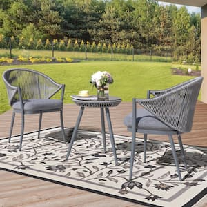 3-Piece Aluminum Outdoor Bistro Set Outdoor Furniture with Grey Cushion