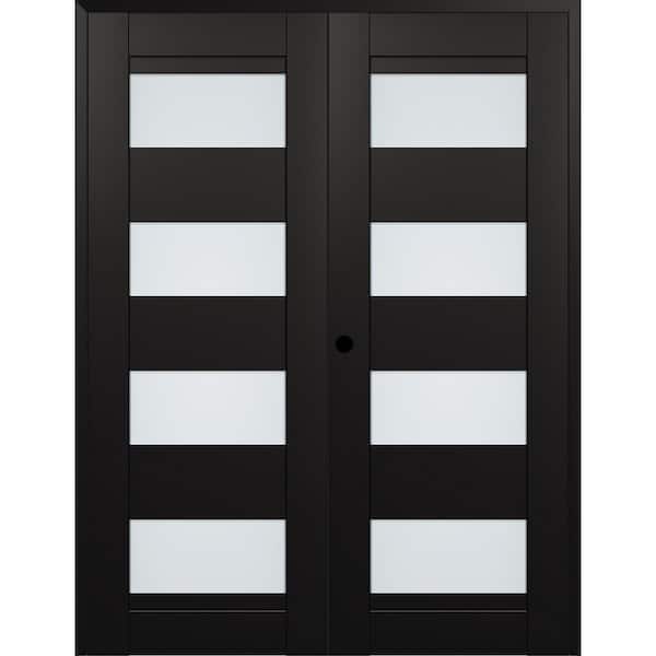 Della 64 in. x 84 in. Right Active 4-Lite Frosted Glass Black Matte Composite Double Prehung Interior Door