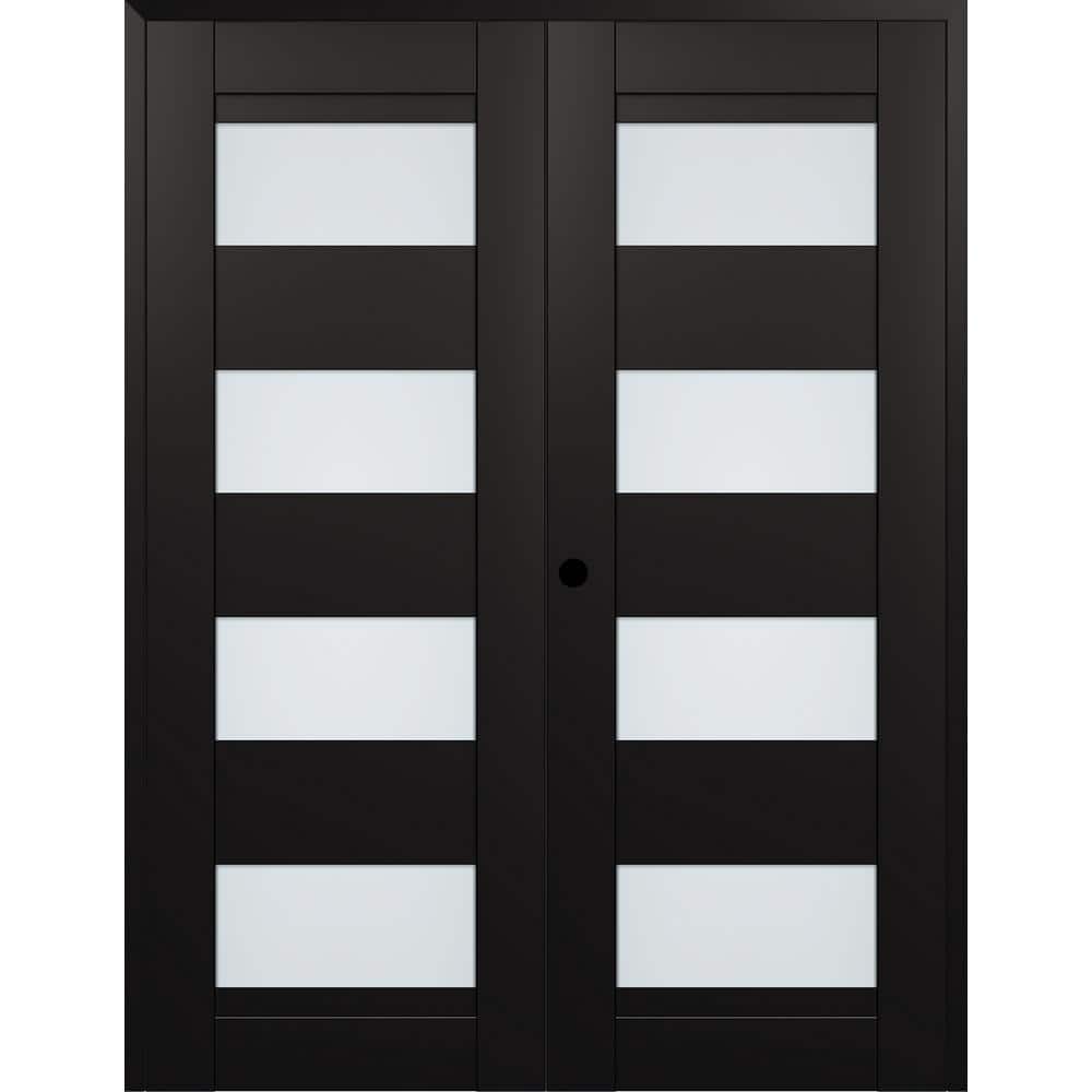 Della 72 in. x 84 in. Right Active 4-Lite Frosted Glass Black Matte Composite Double Prehung Interior Door price history on PriceWatchPro