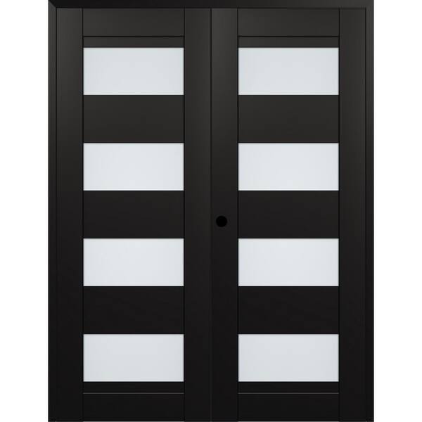 Belldinni Della 72 in. x 96 in. Right Active 4-Lite Frosted Glass Black Matte Composite Double Prehung Interior Door