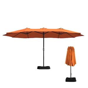 15 ft. Steel Market Outdoor Crank Umbrella in Orange with Base and Sandbags