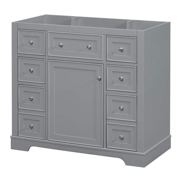Tileon 35.6 in. W x 17.9 in. D x 33.4 in. H Bath Vanity Cabinet without Top in Grey, Vanity Base with 1-Door and 6-Drawers