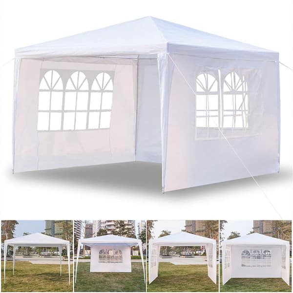 Afoxsos 10 ft. x 10 ft. Canopy Party Tent Event Tent Outdoor White Gazebo Party Wedding Tent with 4 Side Walls
