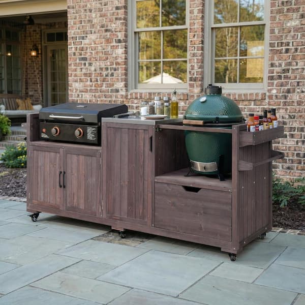 NBLLSS-SWCha14 Brown 80.5 in Outdoor Grill Cart Table, Stainless NBLLSS-SWCha14 Brown 80.5 in Outdoor Grill Cart Table, Stainless