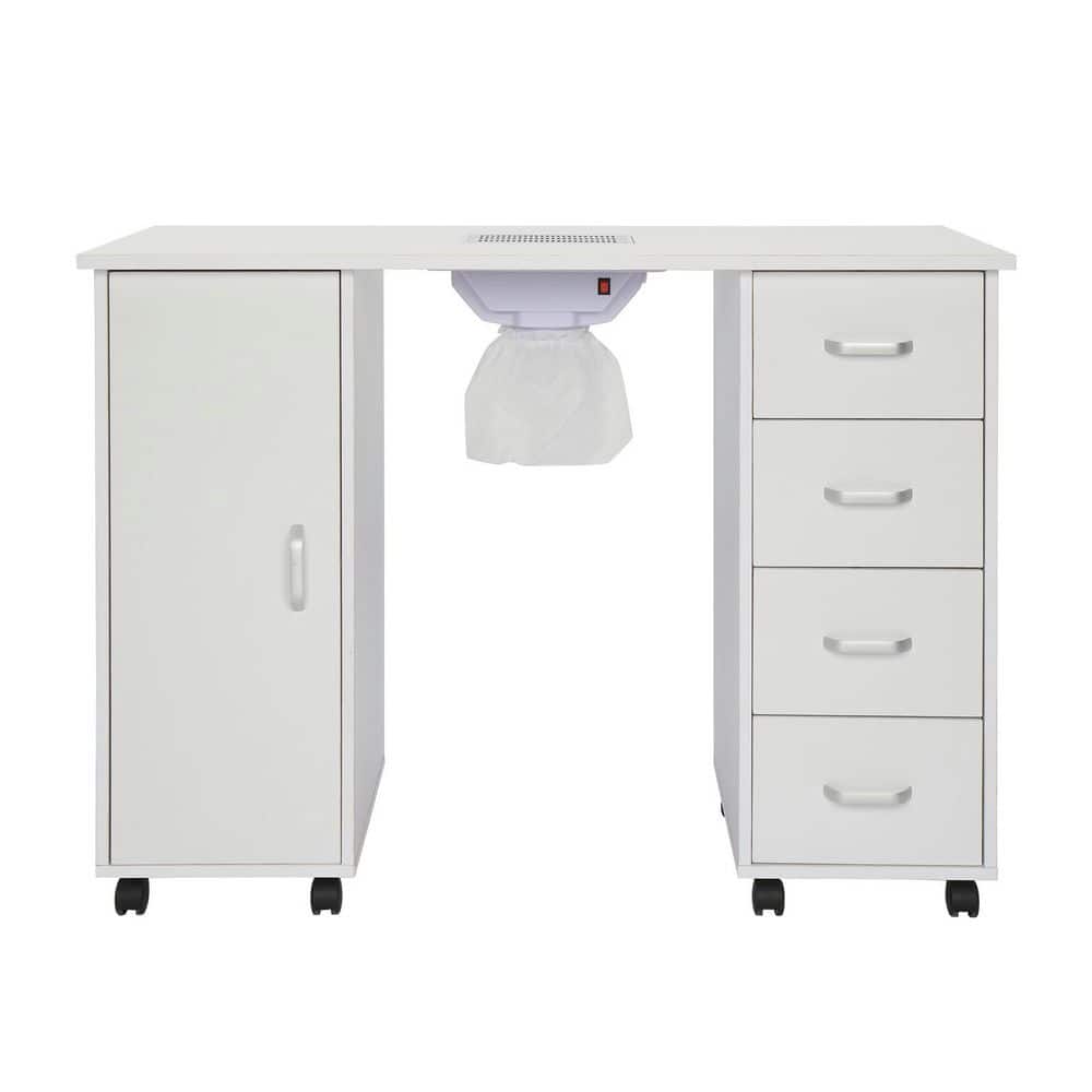 43 in. White MDF Manicure Nail Table Station 4-Drawers 1-Door with Fan Beauty Spa Desk Salon Equipment