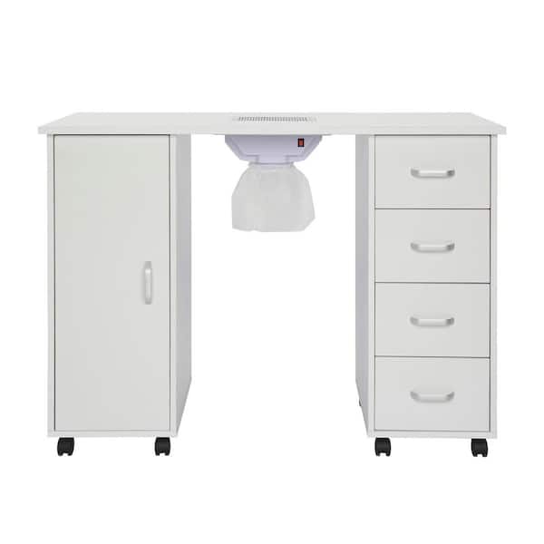 Karl home 43 in. White MDF Manicure Nail Table Station 4-Drawers 1-Door with Fan Beauty Spa Desk Salon Equipment