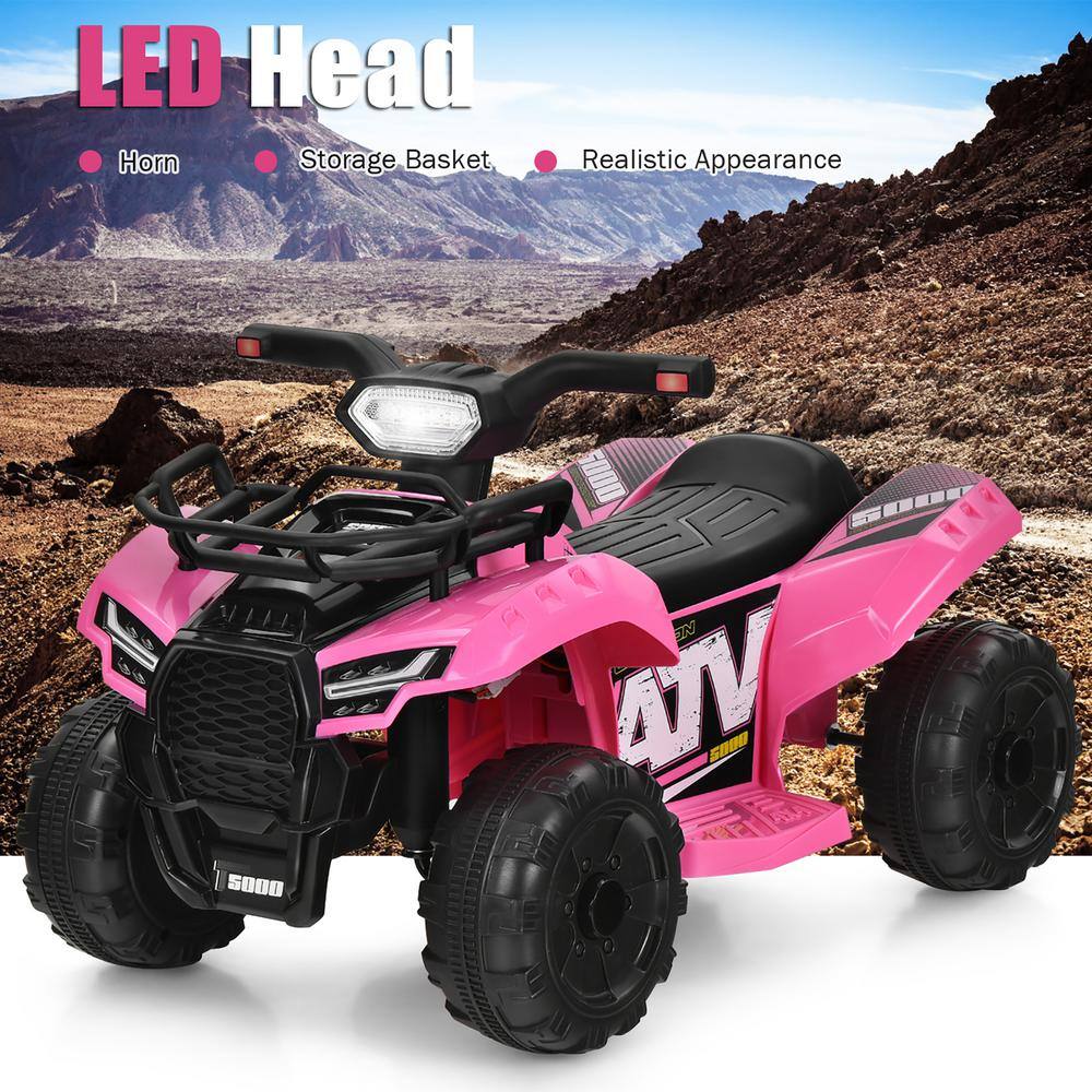 6V Pink Kids ATV Quad Ride-On with LED Lights and MP3