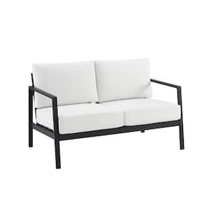 Harper Hill Black Aluminum Frame Outdoor Loveseat with White Sunbrella Cushions