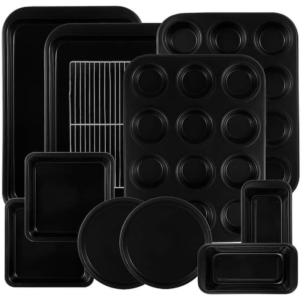 11-Piece Black Nonstick Baking Pans Set, Professional Grade Carbon Steel Bakeware with Premium Coating, Dishwasher Safe