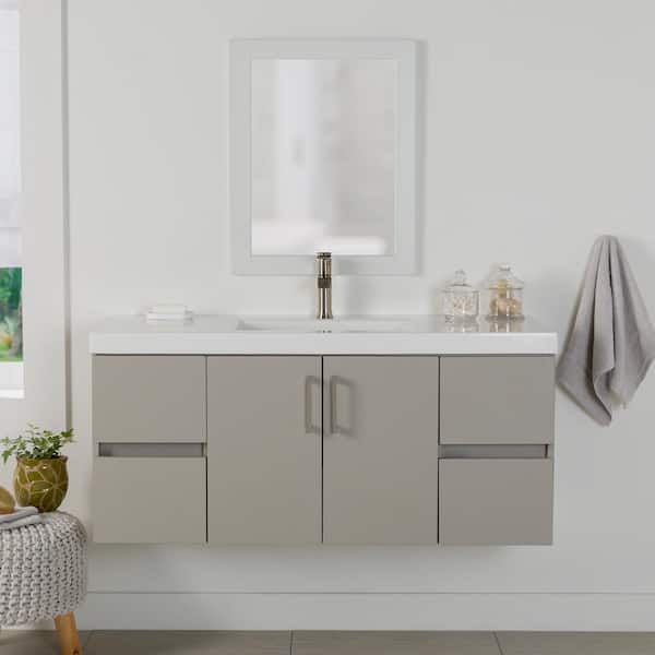 Domani Rawlins 49 in. W x 19 in. D x 22 in. H Single Sink Floating Bath Vanity in Gray with White Cultured Marble Top