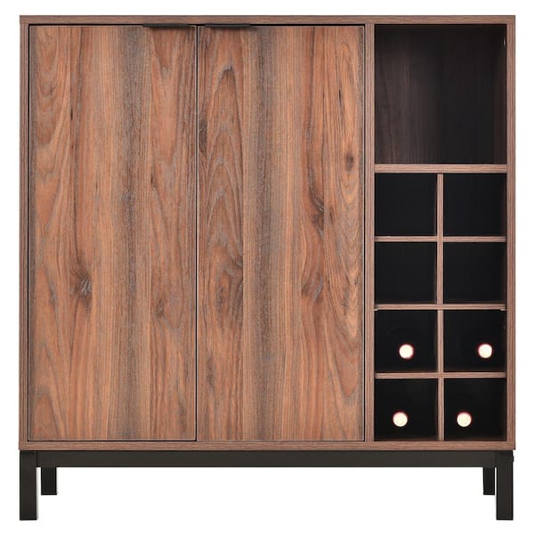 Unbranded 33.86 in. Brown Wood Kitchen Cabinet Sideboard Buffet With Removable Wine Rack