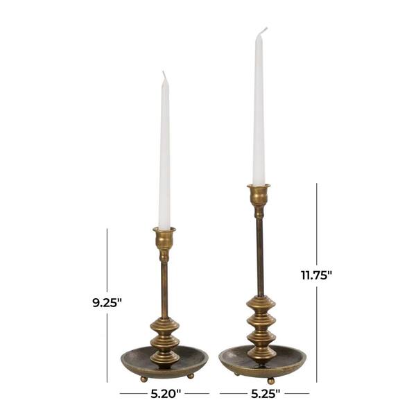 Novogratz Brass Metal Antique Style Candle Holder with Round Candle Plate  (Set of 2) 044946 - The Home Depot
