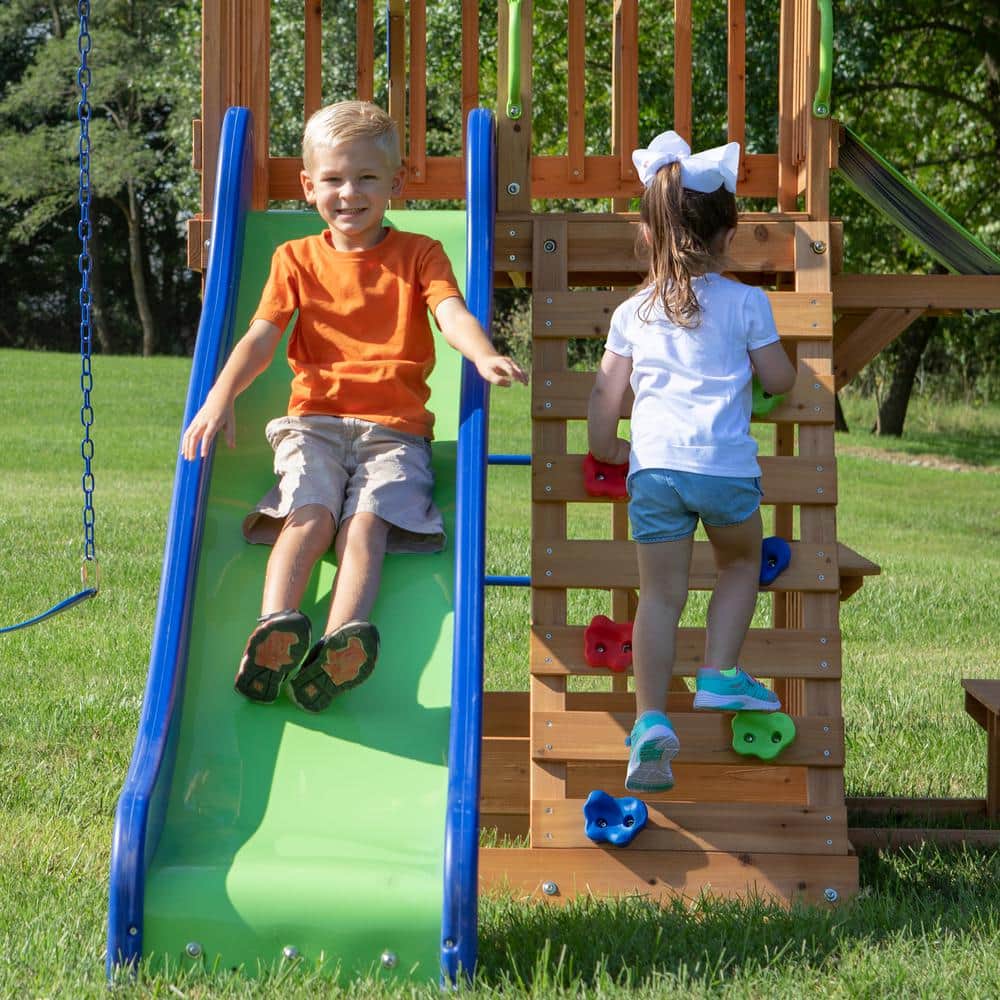 Colorful Wooden Outdoor Playset with Slide and Swings