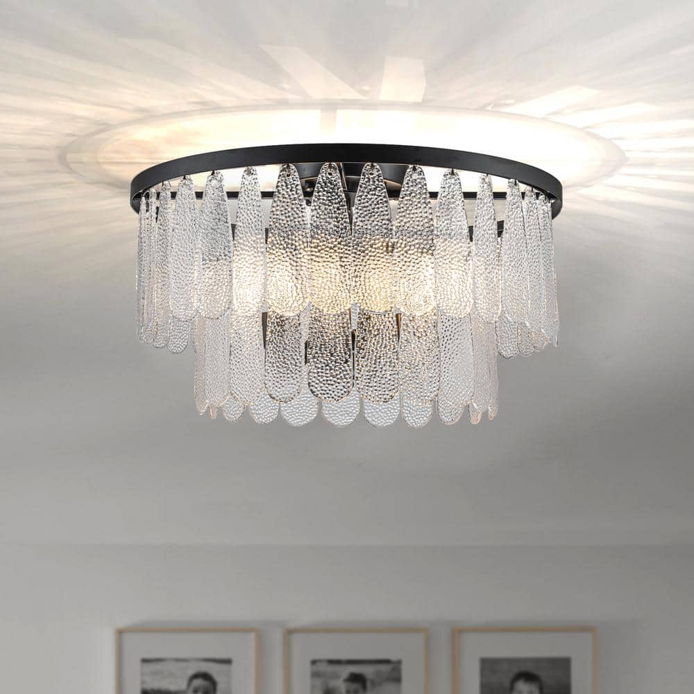 24 in. 6-Light Vintage Textured Glass Round Flush Mount-Lighting in Matte B