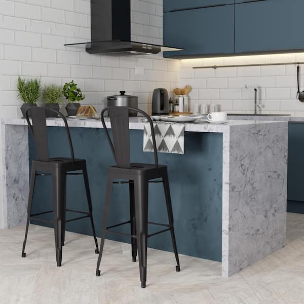 Fletcher Industrial Metal 30 in. Metal Bar Stool (Set of 2) in Black
