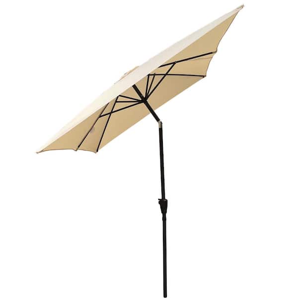 GOSHADOW 9 ft. x 6 ft. Market Patio Umbrella with Crank and Push Button Tilt without Flap for Garden Backyard Pool in Tan