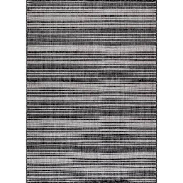 Beverly Rug Waikiki Dark Grey/White 4 ft. x 6 ft. Stripe Indoor/Outdoor Area Rug