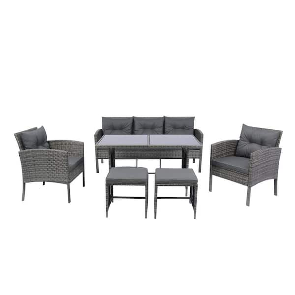 Boosicavelly 6-Piece Patio Wicker Backyard Outdoor Conversation Set with Dark Grey Cushion