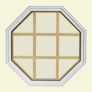 24 in. x 24 in. Octagon White 6-9/16 in. Jamb 9-Lite Grille Geometric Aluminum Clad Wood Window