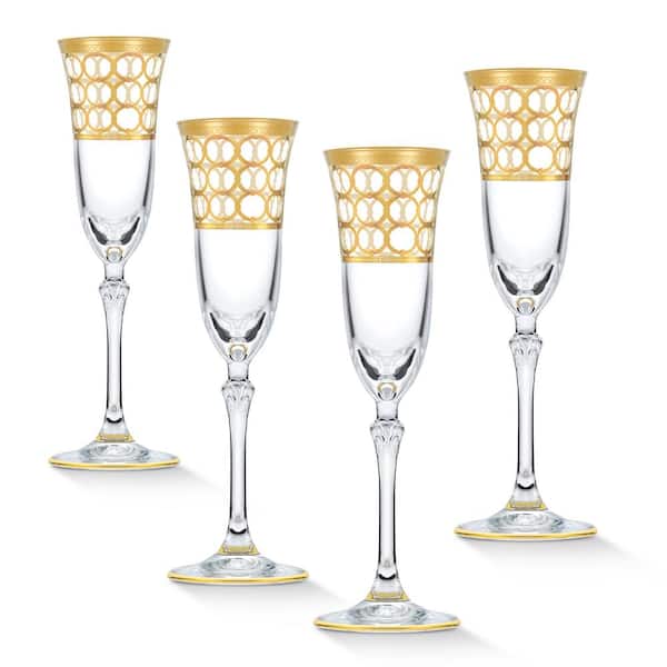 Lorren Home Trends 5 oz. Gold Ring Champagne Flute Stem Set (Set of 4)
