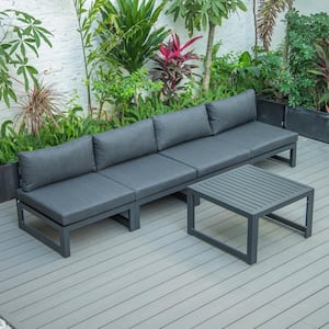 Chelsea Black 5-Piece Aluminum Patio Conversation Set with Black Cushions