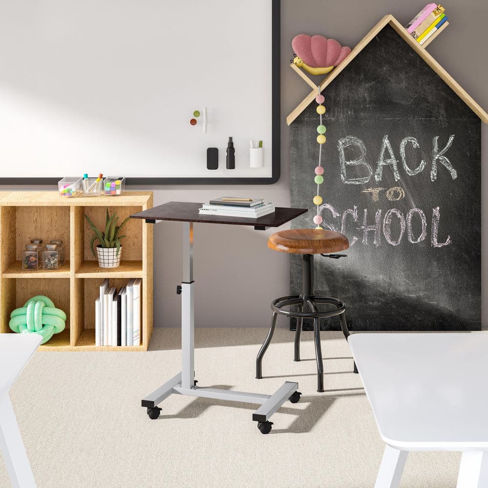 Silver Adjustable Height Rolling Laptop Desk with Wheels