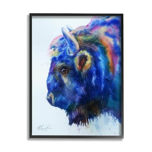 The Stupell Home Decor Collection Unique Vibrant Blue Bison Painting Bold Design by MB Cunningham Framed Animal Art Print 14 in. x 11 in.