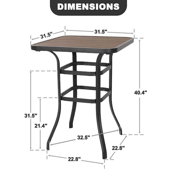Black Square Metal Bar Height Outdoor Dining Table with Faux Wood Tabletop