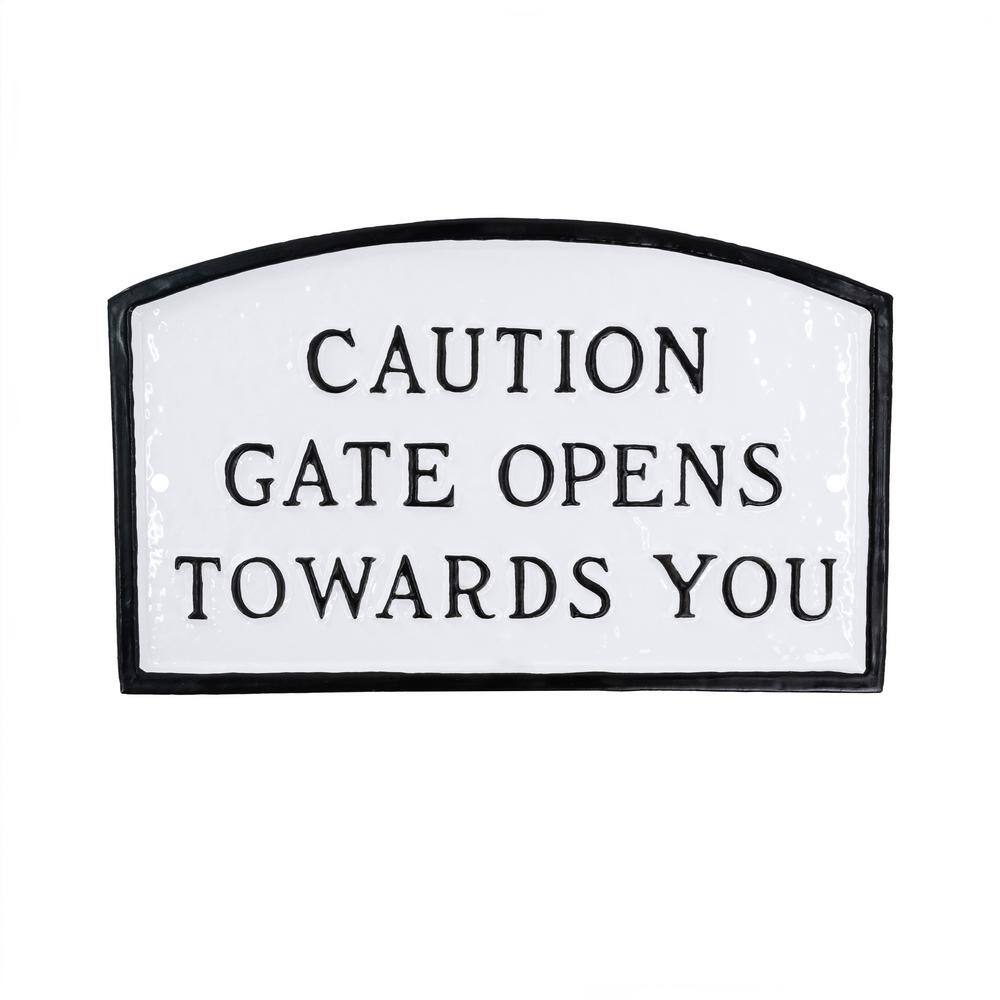 10 in. x 15 Standard Arch Caution Gate Opens Towards You Statement Plaque Sign - White/Black price history on PriceWatchPro