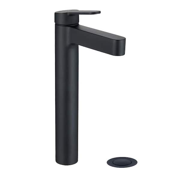 Miscool Boger Single-Handle Single-Hole Bathroom Faucet with Pop-Up Drain in Matte Black