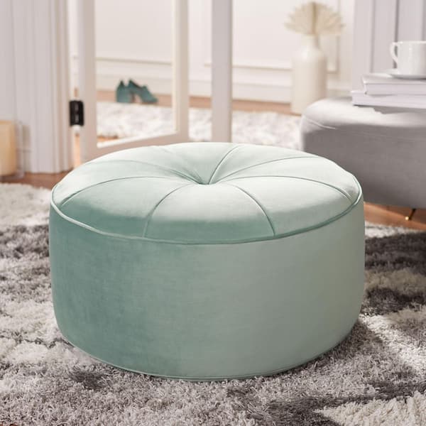 SAFAVIEH Amais Mint Velvet Round Accent Ottoman