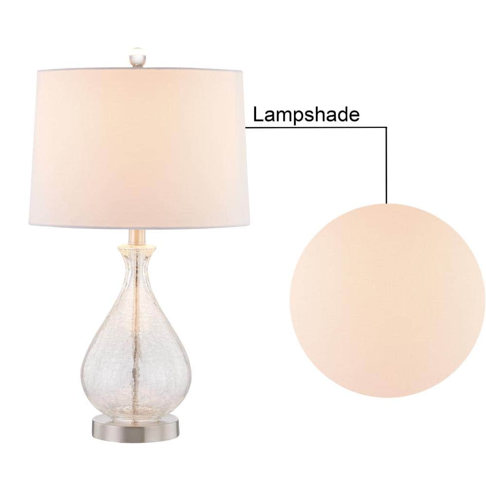 Clear Glass Teardrop Table Lamp Set with White Linen Shade