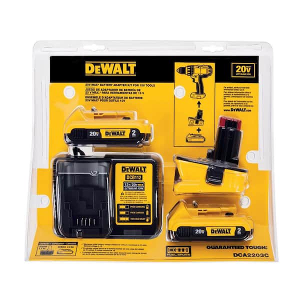 DEWALT 18V to 20V MAX Lithium-Ion Battery Adapter Kit with 2Ah Battery  (2-Pack) and 20V MAX Compact Lithium-Ion Battery DCA2203CWDCB240