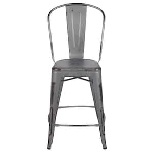 24 in. H Distressed Silver Metal Outdoor Bar Stool