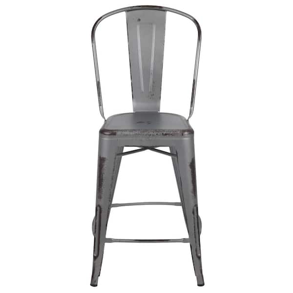 Carnegy Avenue 24 in. H Distressed Silver Metal Outdoor Bar Stool