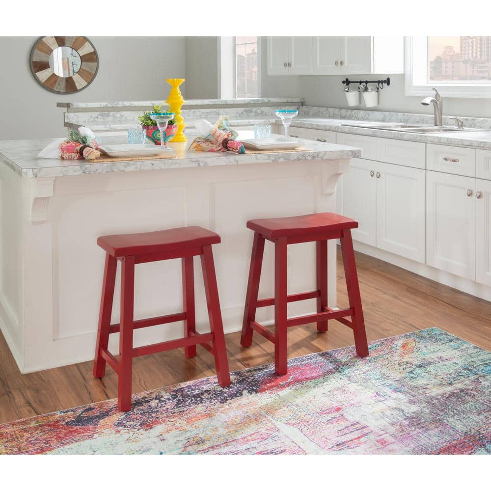 Crimson Red 24" Wooden Backless Saddle Counter Stool