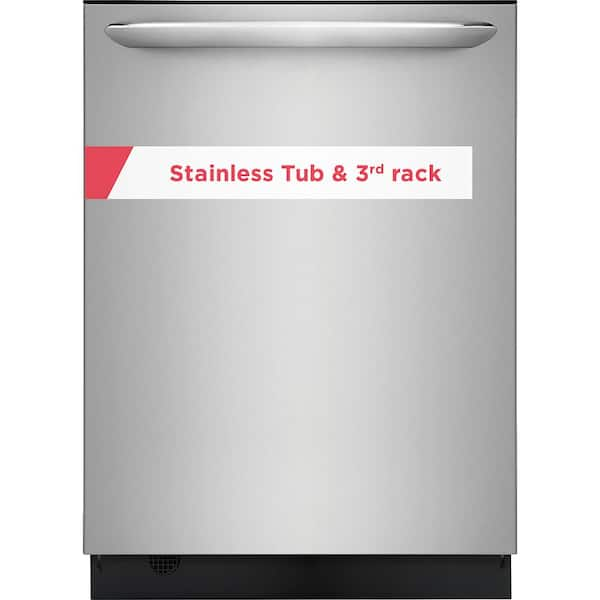 Frigidaire 24 in. Smudge Proof Stainless Steel Top Control Built-In Tall Tub Dishwasher with Stainless Steel Tub, 49 dBA