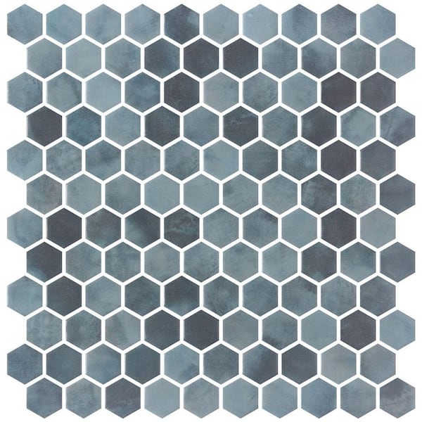Watelle Buoya 11.5 in. x 11.8 in. Matte Recycled Glass Hexagon Mosaic Wall and Floor Mosaic Tile Sample