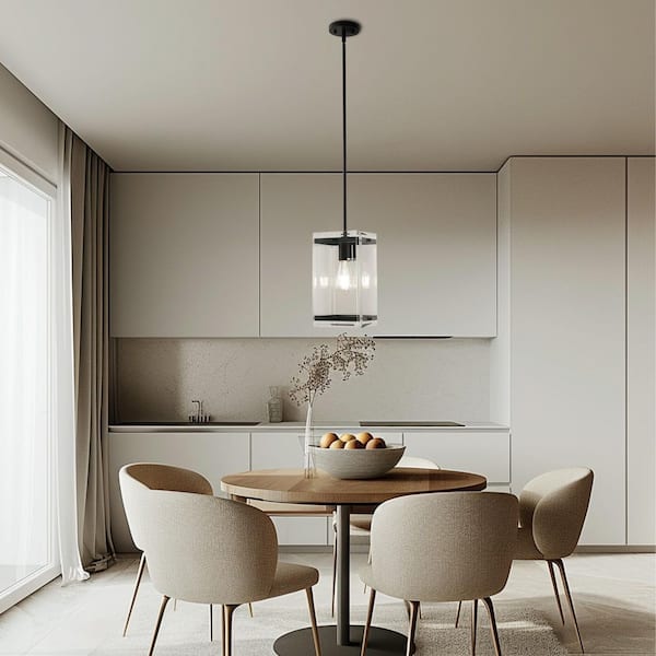 1-Light 60-Watt Black Pendant Light with Clear glass Shade for Kitchen Island and No Bulbs Included