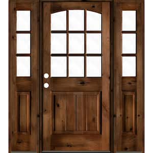 64 in. x 80 in. Knotty Alder Right-Hand/Inswing 9-Lite Clear Glass Provincial Stain Wood Prehung Front Door/Sidelites