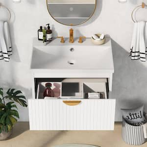 Victoria 24 in. W x 18 in. D x 23 in. H Floating Single Sink Bath Vanity in White with White Integrated Countertop