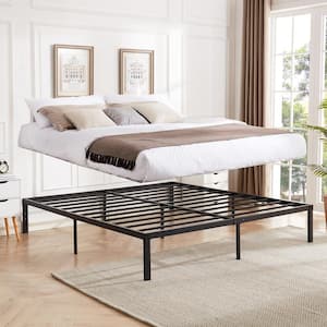 King Bed Frames No Box Spring Needed, Heavy Duty Metal Platform with Steel Slat, Easy Assembly, 76 in. W, Black