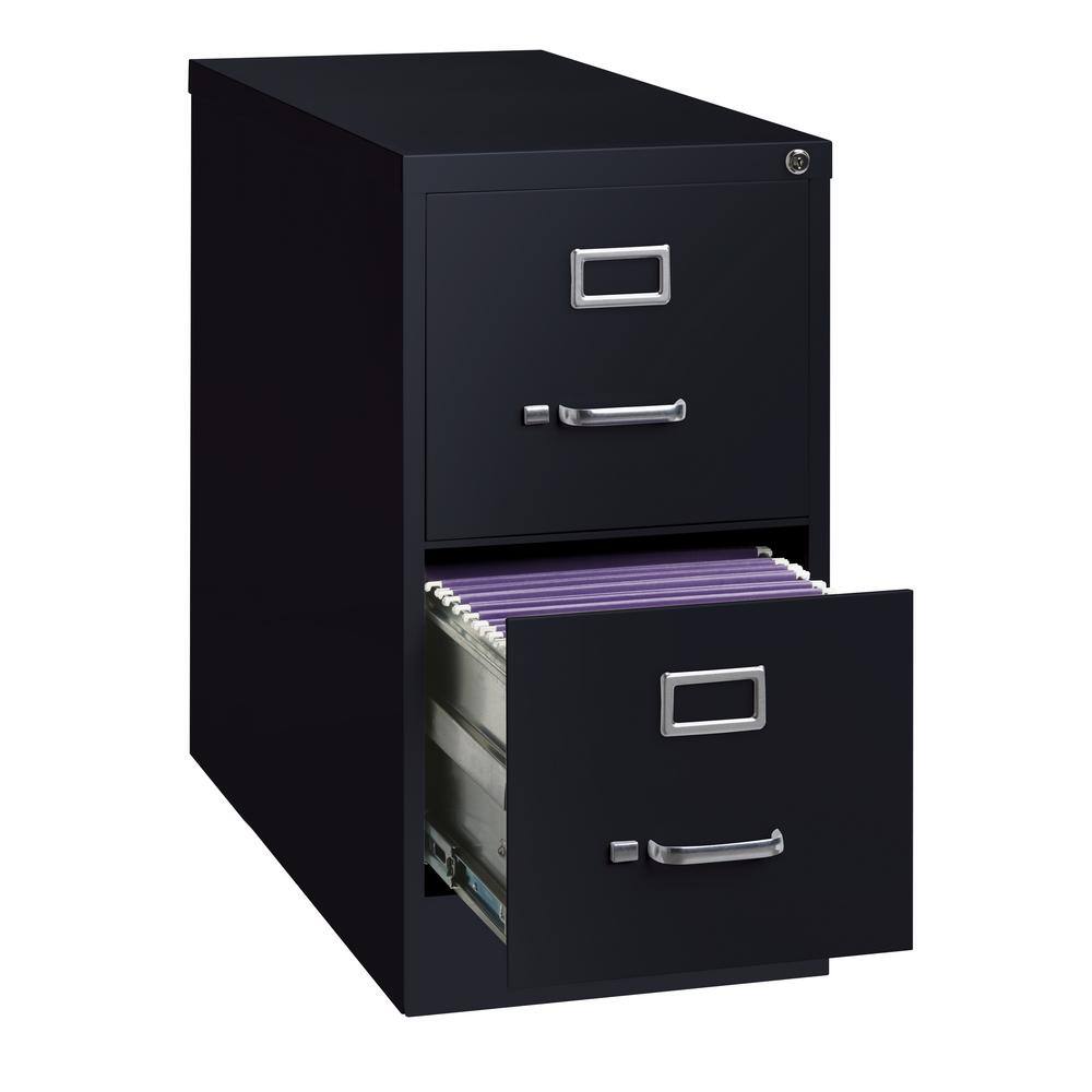 Black Steel Vertical 2-Drawer Lockable File Cabinet