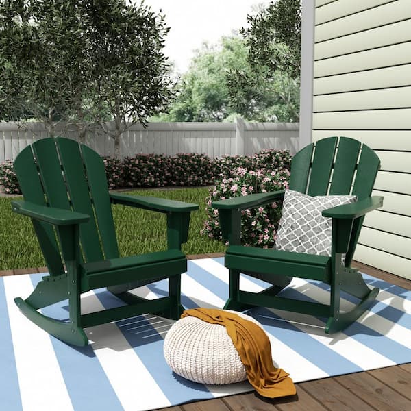 WESTIN OUTDOOR Laguna 2-Pack Fade Resistant Outdoor Patio HDPE Poly Plastic Classic Adirondack Porch Rocking Chairs in Dark Green