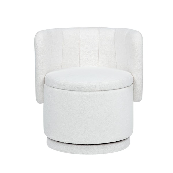 28. 94 in. Beige Oval Upholstered Fabric Swivel Sofa Chair with 360° Rotation and Hidden Storage
