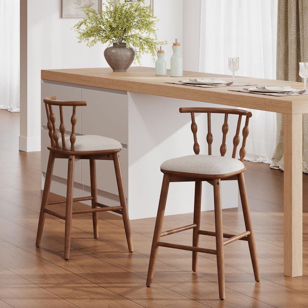 29 in. H Beige/Walnut Rubber Wood Bar Stool with Fabric Seat Set of 2 price history on PriceWatchPro
