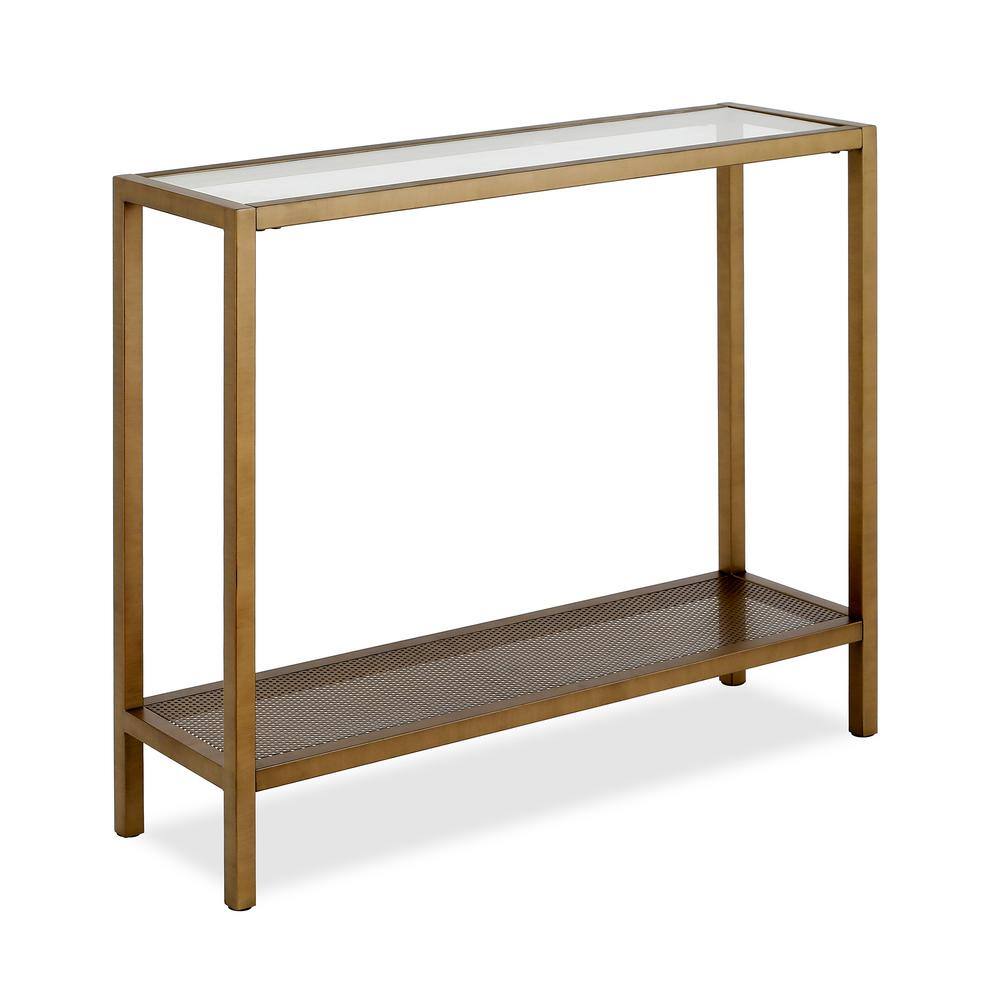 Elegant Brass and Glass Rectangular Console Table with Storage, 36"