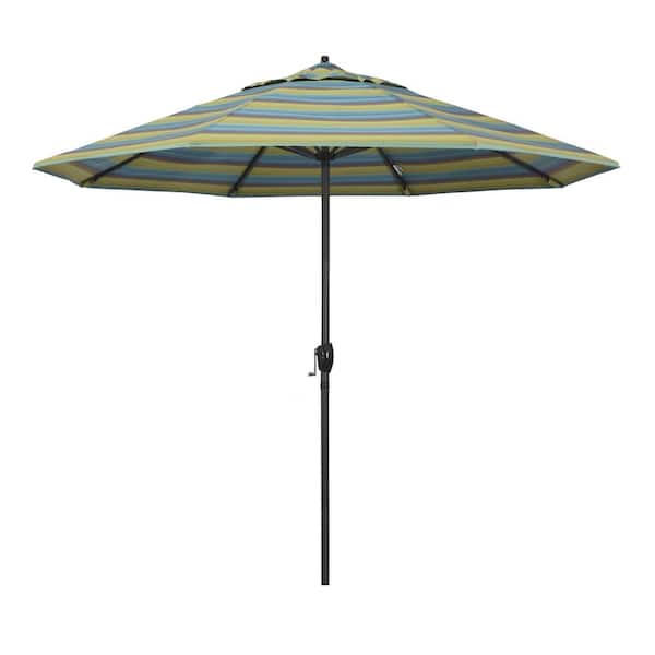 California Umbrella 9 ft. Black Aluminum Market Patio Umbrella Auto Tilt in Astoria Lagoon Sunbrella