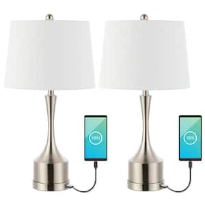 Cooper 26 in. Nickel Classic French Country Iron LED Table Lamp with USB Charging Port, (Set of 2)