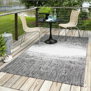 Outdoor Modern Ombre Charcoal Gray 10 ft. x 13 ft. 1 in. Area Rug
